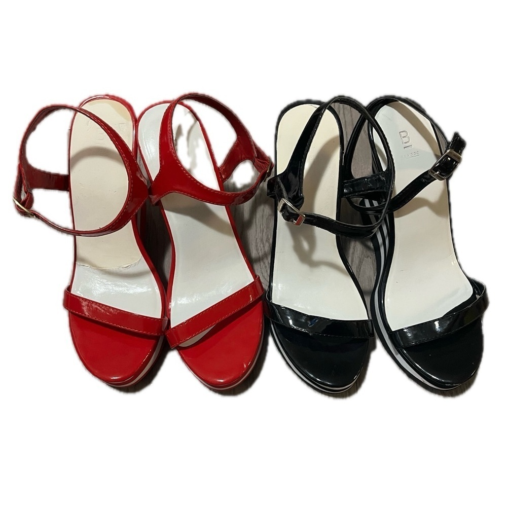 Bakers Stylish Red and Black Wedge Sandals, Size 8M